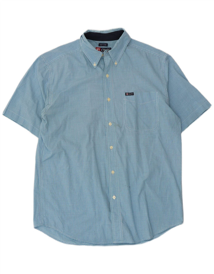 Camisa masculina de manga curta Chaps de algodão guingão azul médio