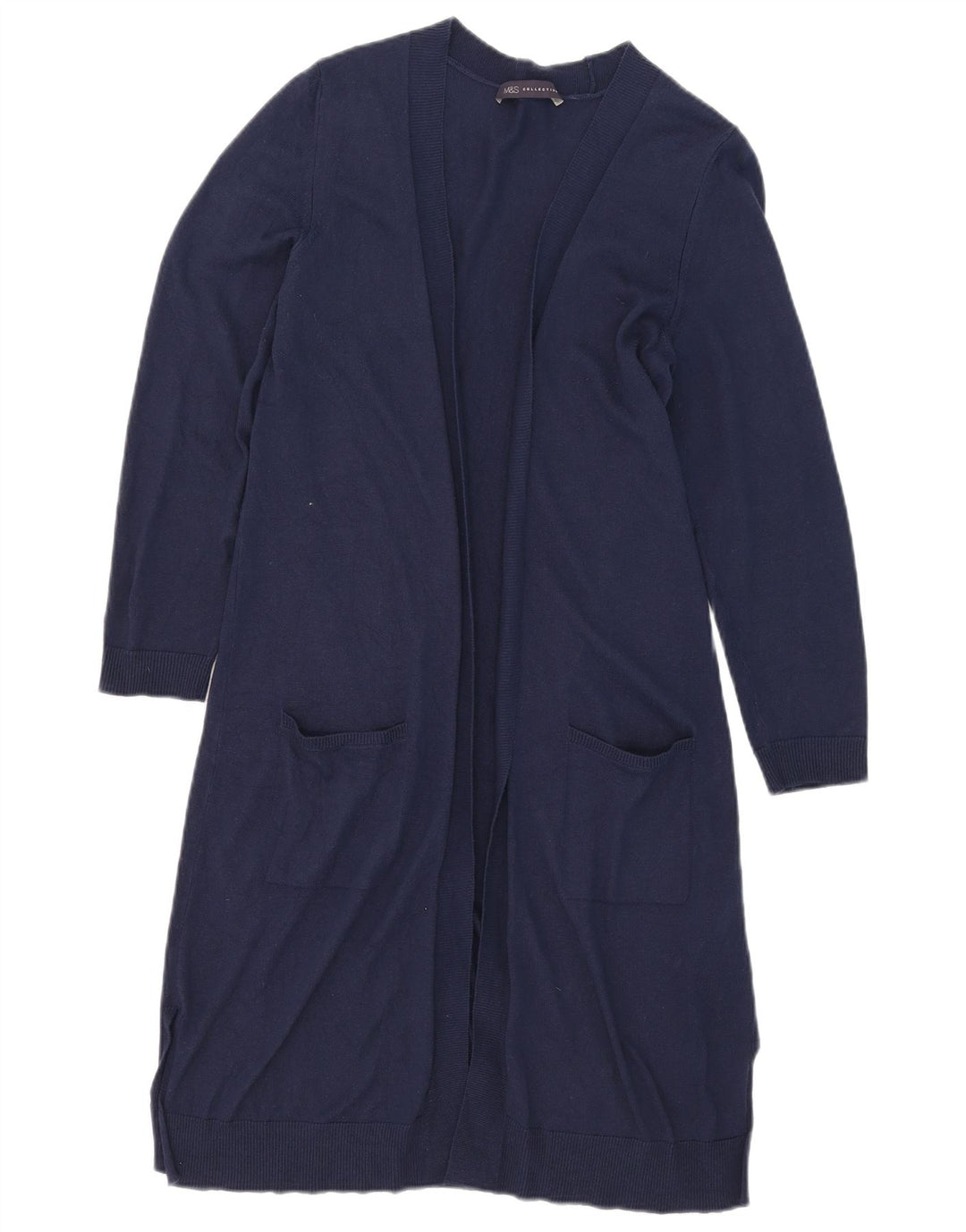 Suéter cardigã feminino Longline da Marks & Spencer Reino Unido 12 médio azul marinho