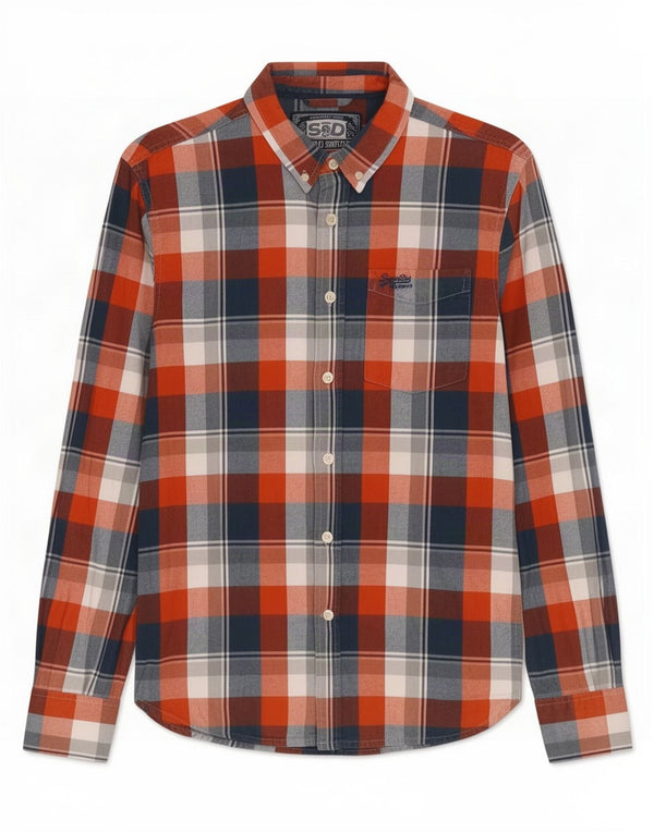 Camisa masculina de flanela Superdry grande algodão xadrez vermelho