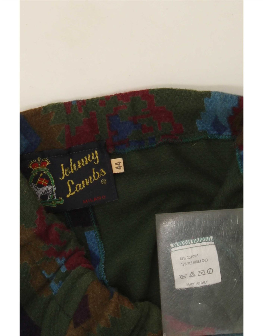 Mini saia feminina Johnny Lambs IT 44 médio W30 verde geométrico asteca