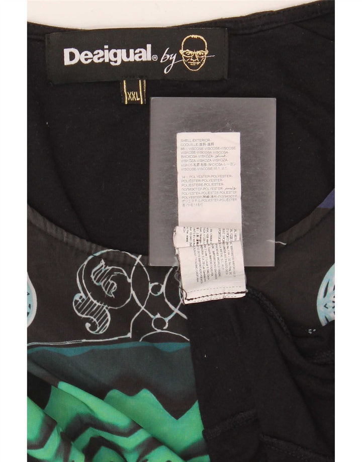 Desigual Top feminino com estampa abstrata manga comprida UK 20 2XL preto moderno