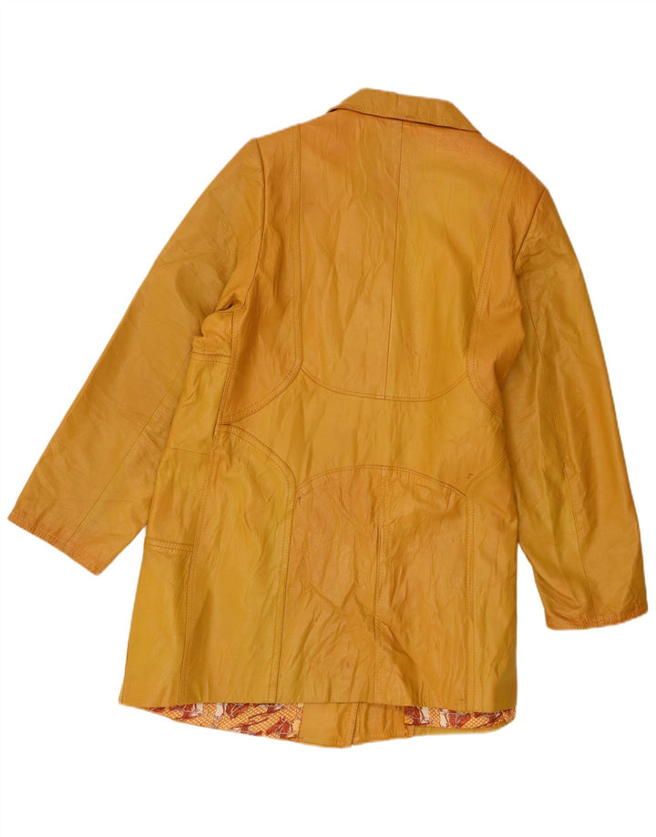Casaco de couro feminino vintage UK 14 grande amarelo