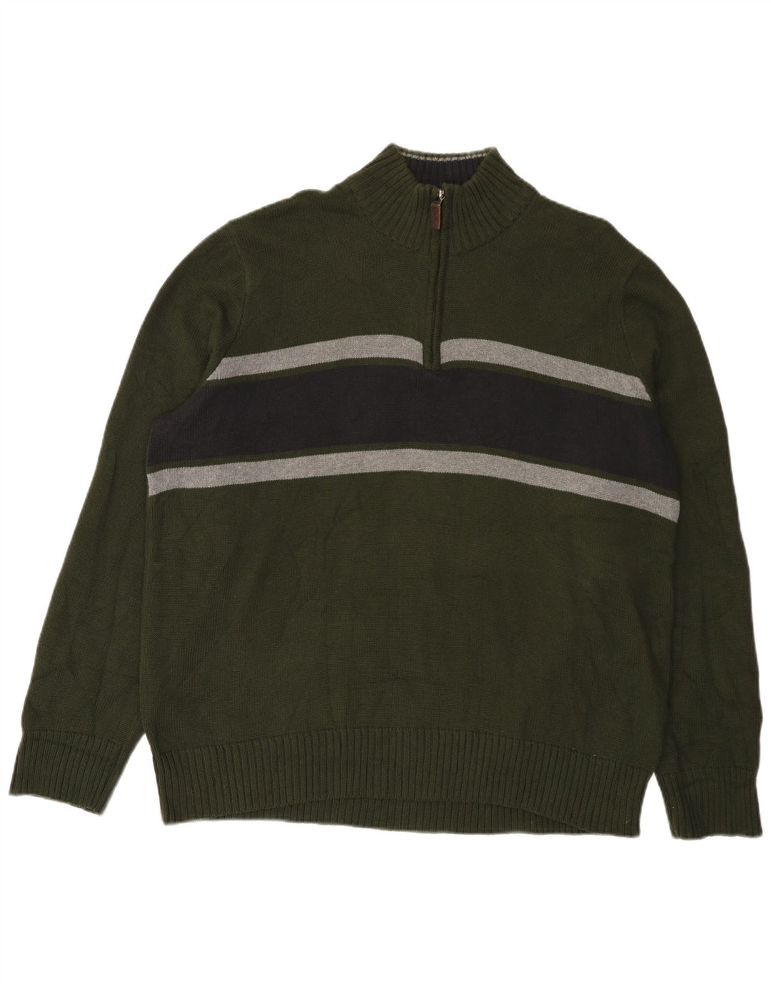 Suéter masculino Eddie Bauer com zíper e gola XL verde algodão colorblock