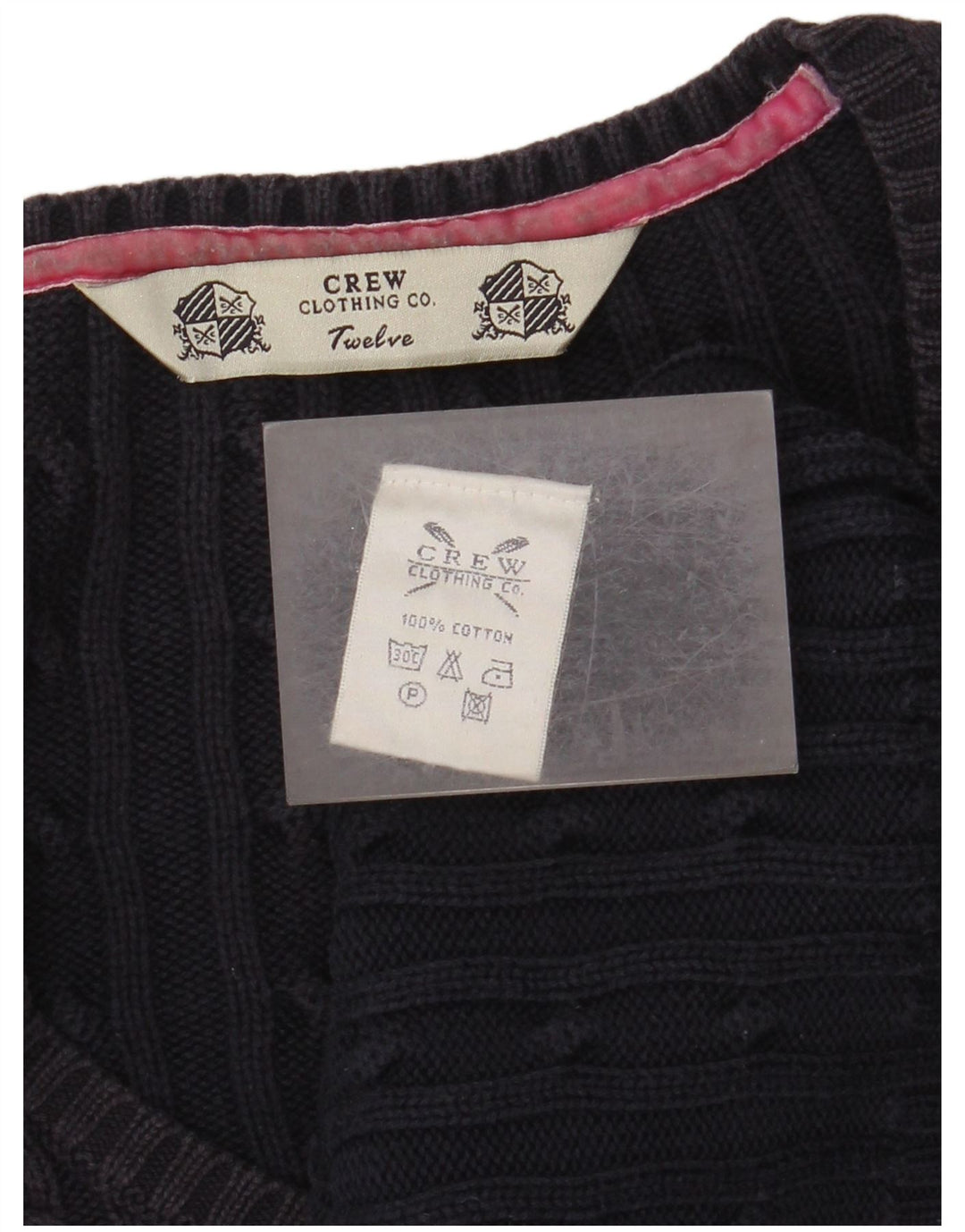 Suéter feminino Crew Clothing com decote em V Reino Unido 12 algodão azul marinho médio