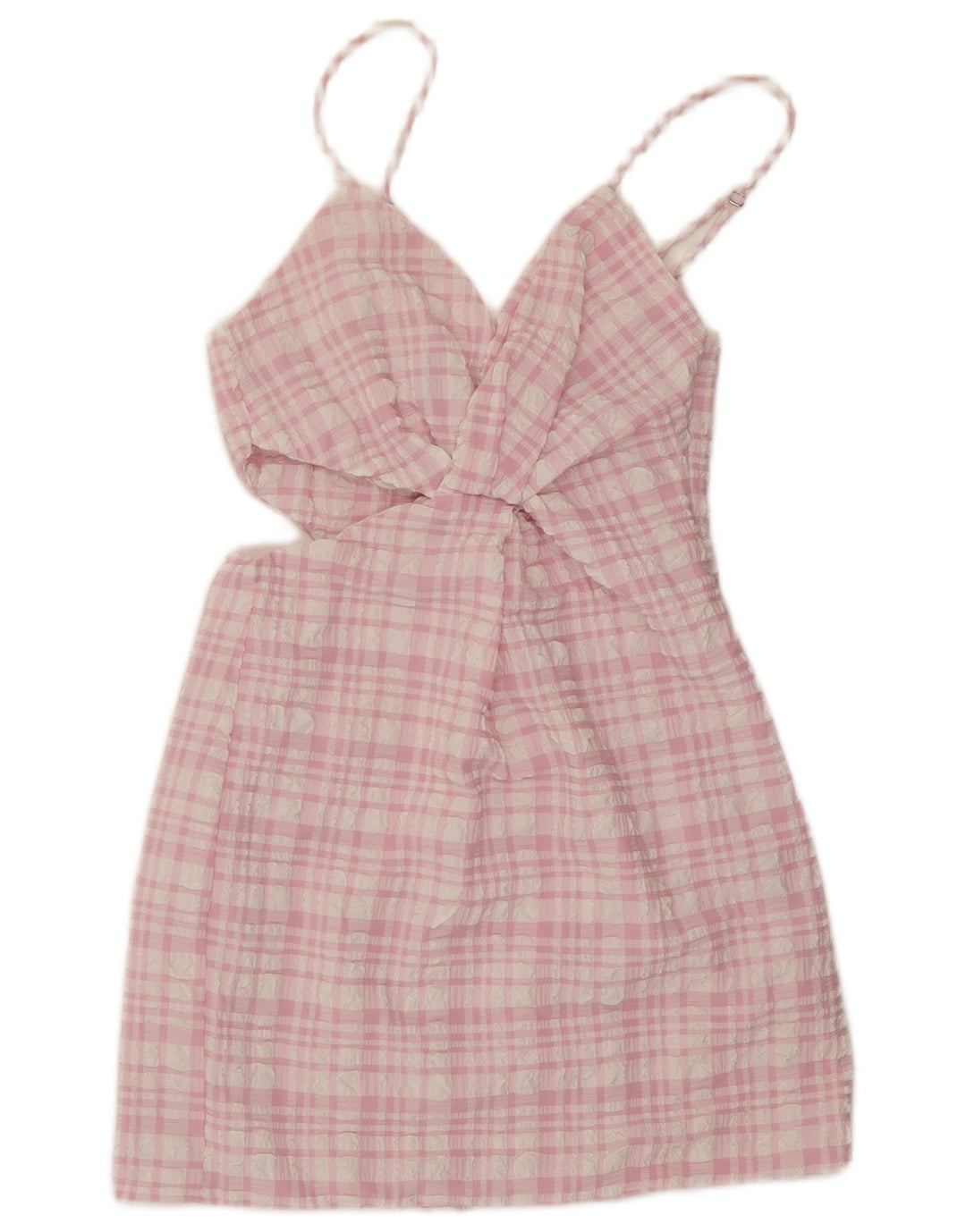 Vestido de verão feminino Zara com recorte UK 8 pequeno xadrez rosa