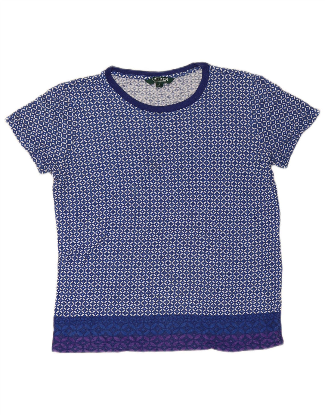 Camiseta feminina Ralph Lauren Top UK 10 Small Blue Ikat Linen