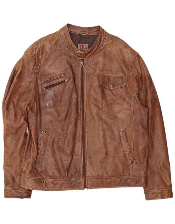 Jaqueta de couro masculina vintage IT 60 4XL marrom