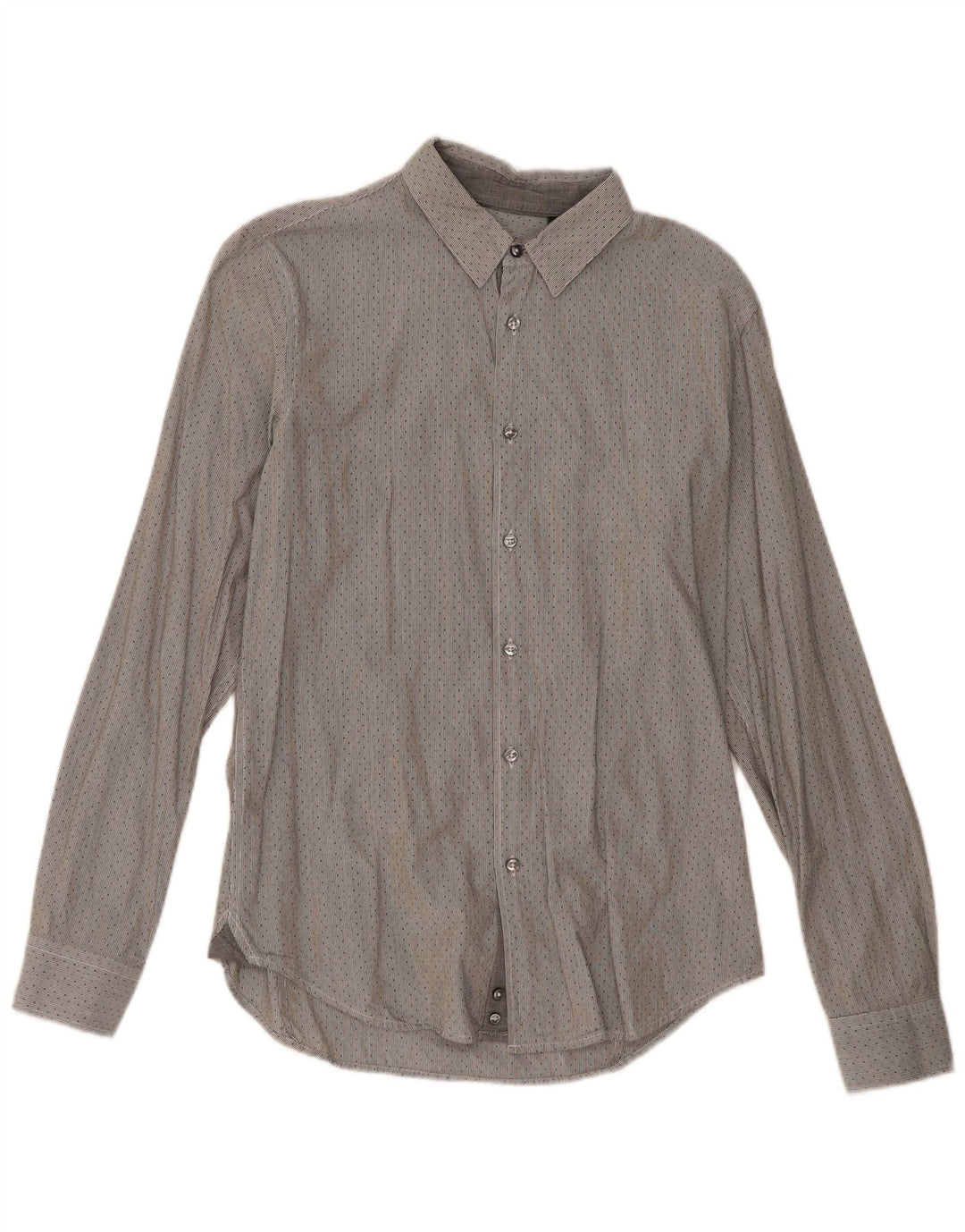 Camisa masculina Sisley tamanho 40 15 3/4 algodão listrado cinza médio