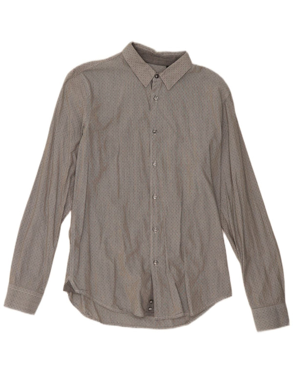 Camisa masculina Sisley tamanho 40 15 3/4 algodão listrado cinza médio