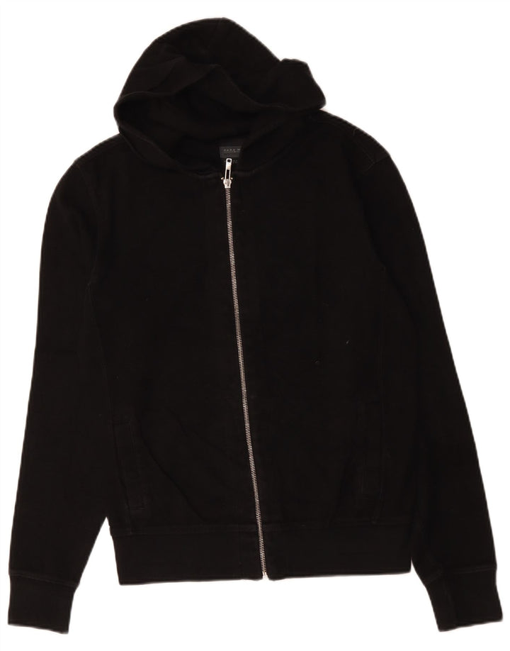 Zara Suéter masculino com capuz e zíper médio preto algodão