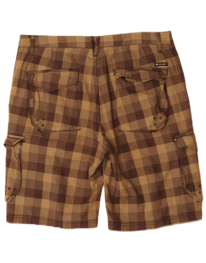 Shorts cargo masculino DC W34 grande algodão xadrez marrom