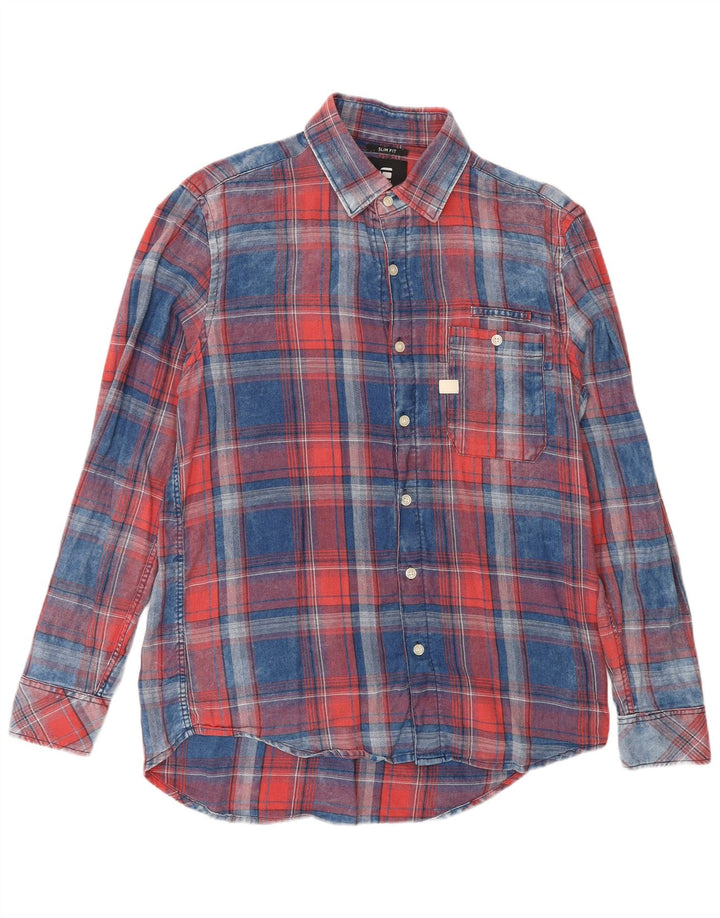 Camisa masculina G-Star Slim Fit grande algodão xadrez azul