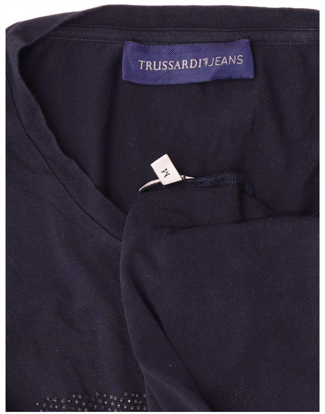 Camiseta feminina TRUSSARDI JEANS com estampa gráfica UK 12 médio azul marinho