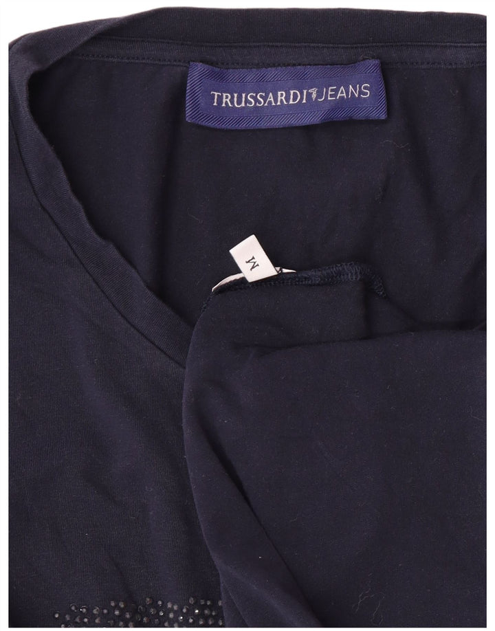 Camiseta feminina TRUSSARDI JEANS com estampa gráfica UK 12 médio azul marinho