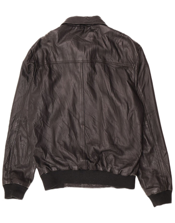 Jaqueta bomber masculina de couro selecionada UK 40 grande preta