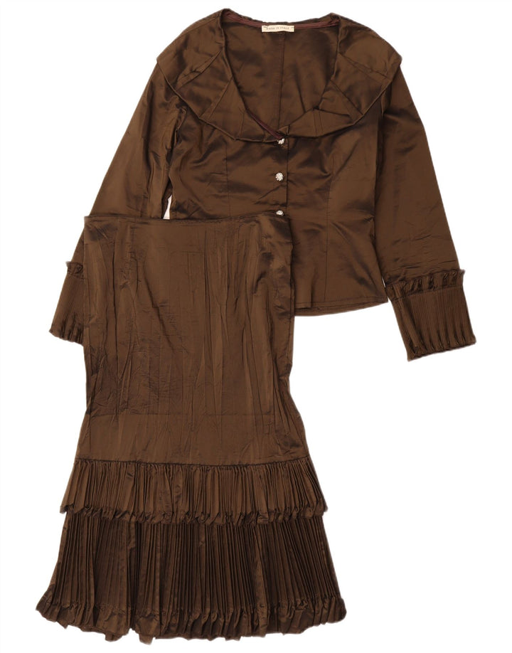 Conjunto de saia feminina vintage com 4 botões e 2 peças IT 44 médio W30 acetato marrom