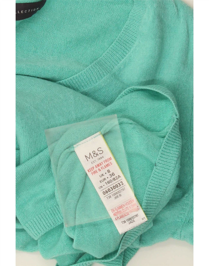 Suéter feminino Marks & Spencer com decote em V Reino Unido 8 pequeno turquesa acrílico