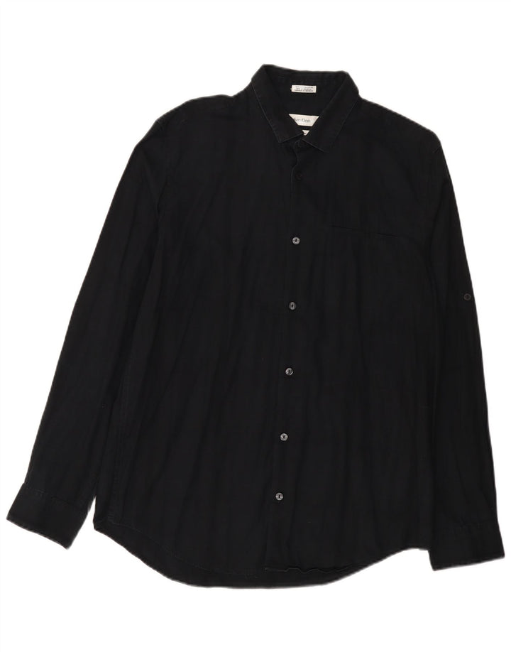 Camisa masculina Calvin Klein Classic Fit média azul marinho algodão