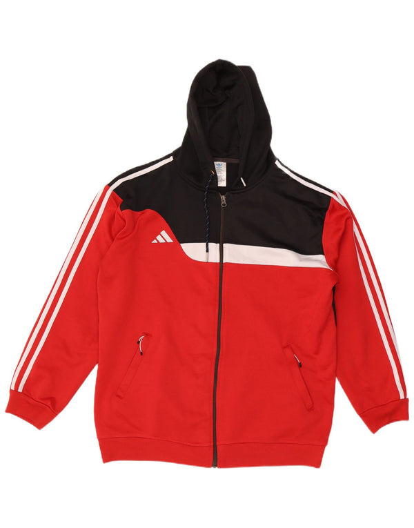 Adidas Mens Zip Hoodie Sweater 2XL Vermelho Colorblock Poliéster