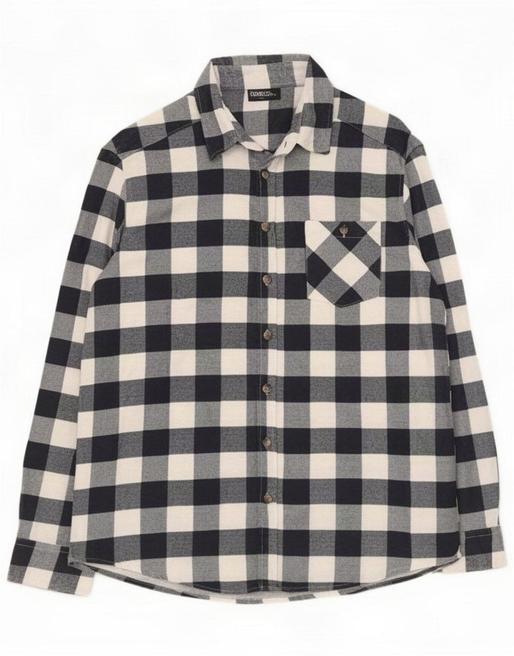 Camisa de flanela masculina idêntica grande algodão guingão azul marinho