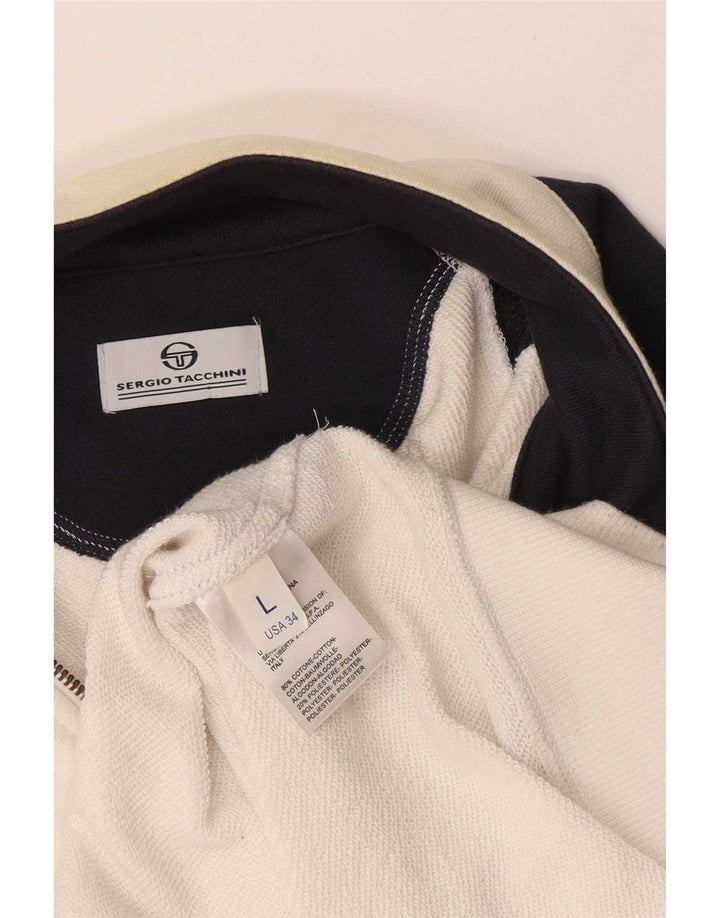 Sergio Tacchini Jaqueta masculina de agasalho grande de algodão colorido branco