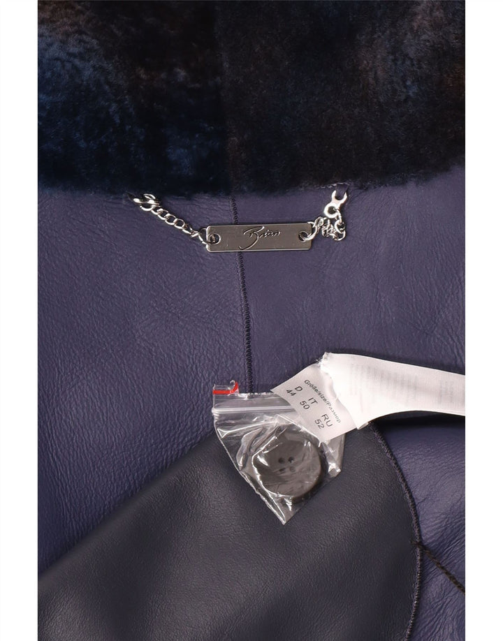 Jaqueta feminina VINTAGE de pele grande IT 50 XL pele de cordeiro azul marinho