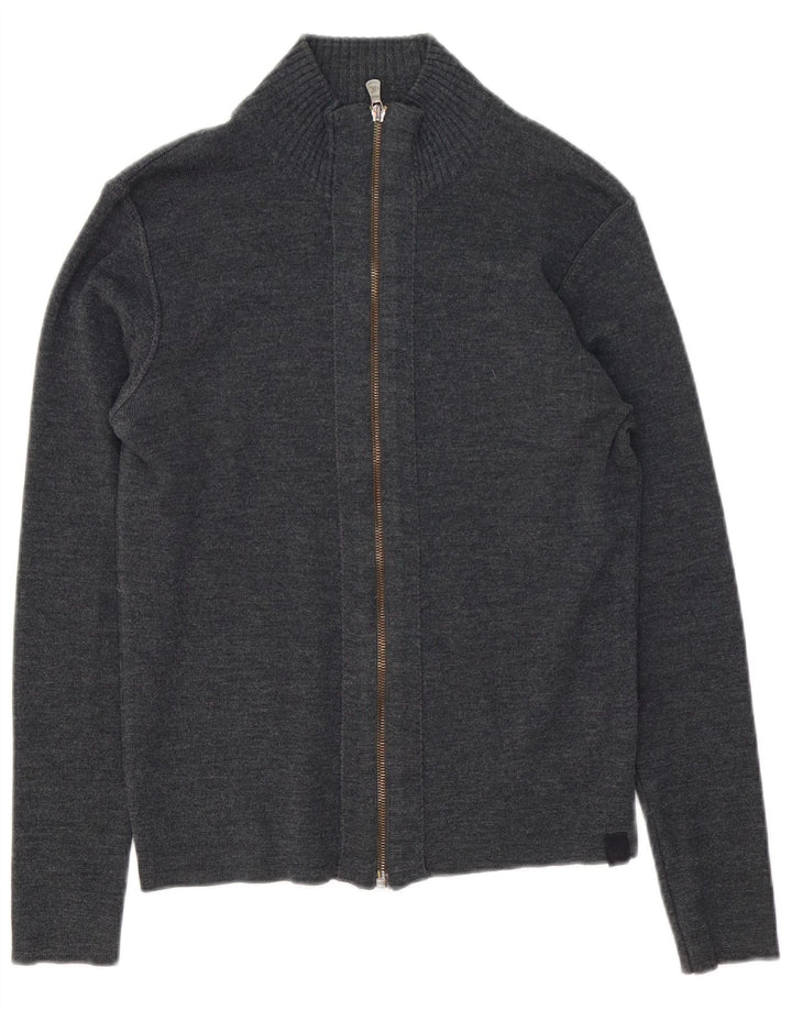 Suéter cardigã feminino Calvin Klein Jeans UK 12 lã cinza médio