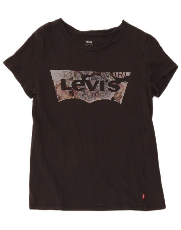 Camiseta feminina gráfica Levi's Top UK 10 pequeno algodão preto