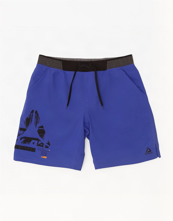 Shorts esportivos gráficos masculinos Reebok médio azul colorblock poliéster