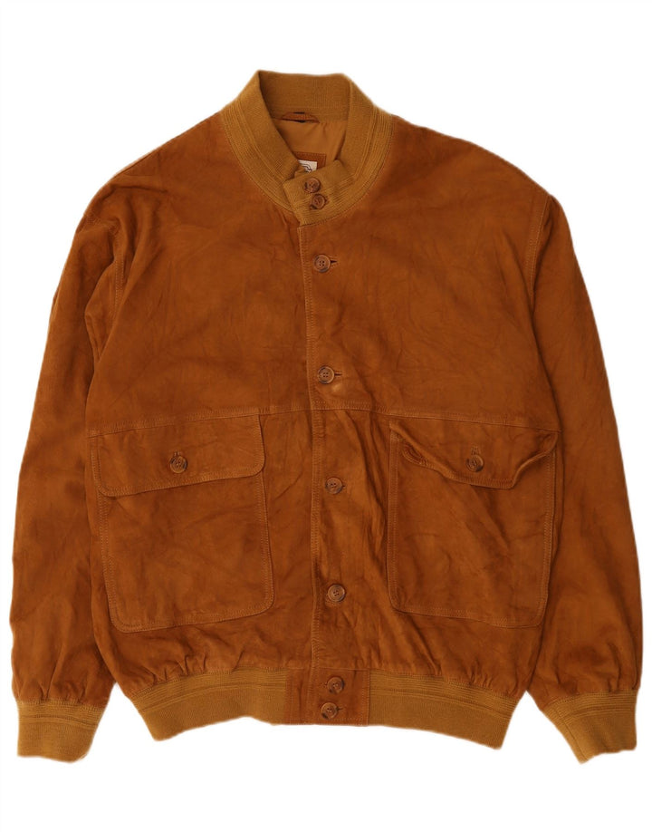 Jaqueta bomber masculina vintage de camurça IT 56 3XL couro marrom