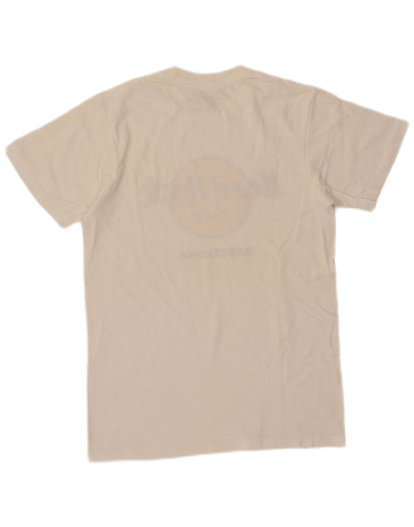 Camiseta masculina Hard Rock Cafe Barcelona com estampa gráfica pequena de algodão branco