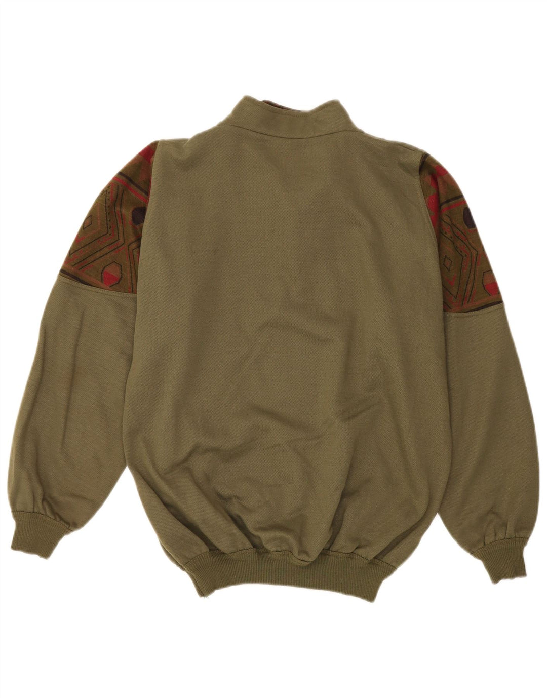 Moletom masculino vintage com zíper e gola alta, grande cáqui geométrico