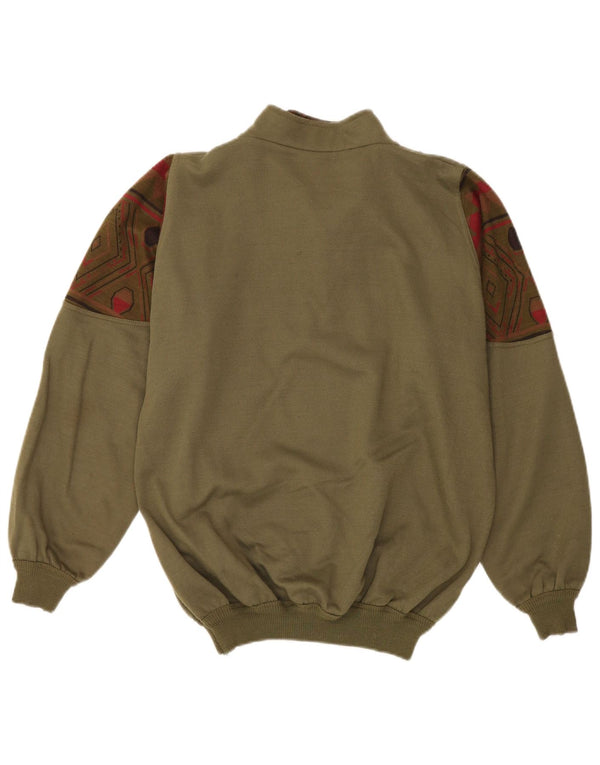 Moletom masculino vintage com zíper e gola alta, grande cáqui geométrico