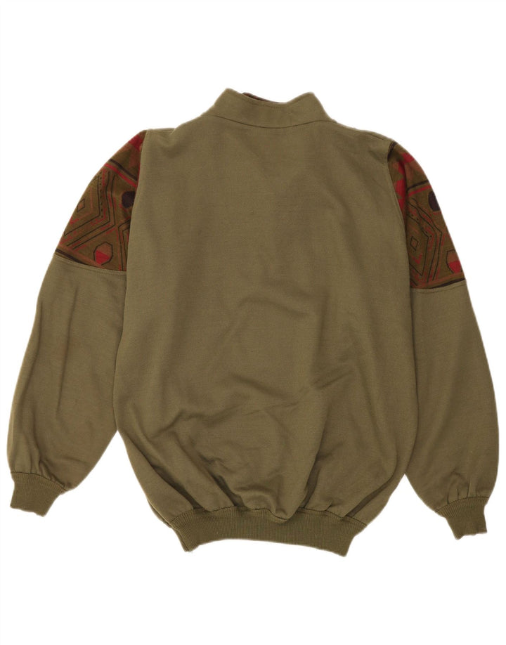 Moletom masculino vintage com zíper e gola alta, grande cáqui geométrico