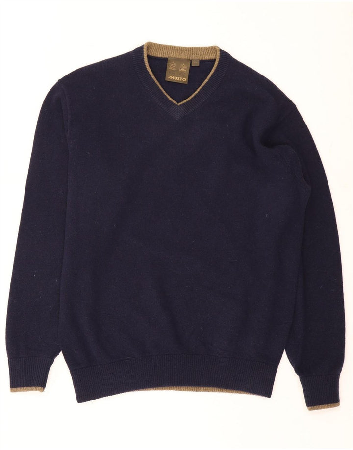 Suéter masculino Musto com decote em V XL azul marinho