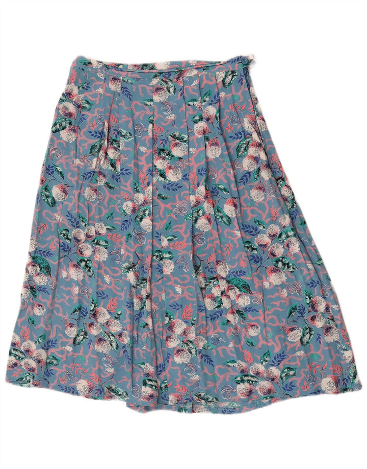 Saia plissada feminina vintage W26 pequena floral azul