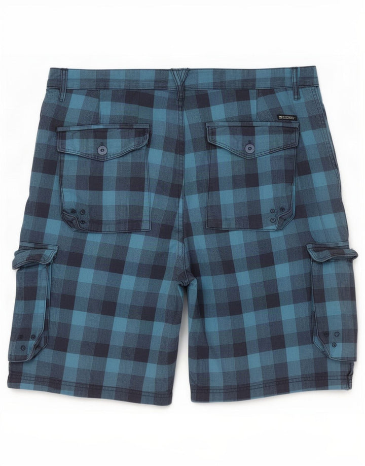 Shorts cargo masculino DC W38 XL algodão xadrez azul