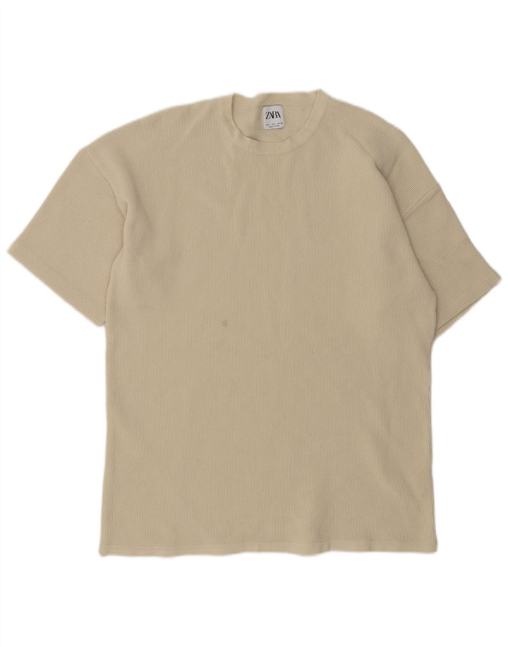 Camiseta masculina Zara Top grande algodão bege