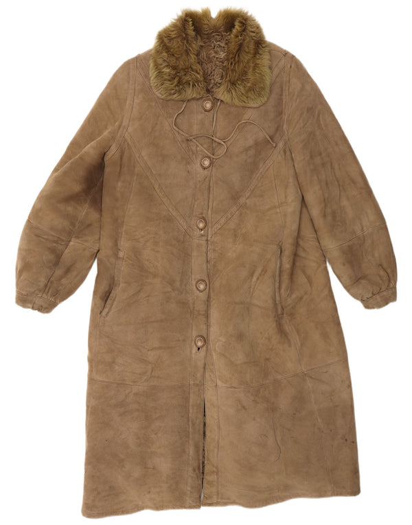 Casaco feminino VINTAGE Shearling UK 14 marrom médio