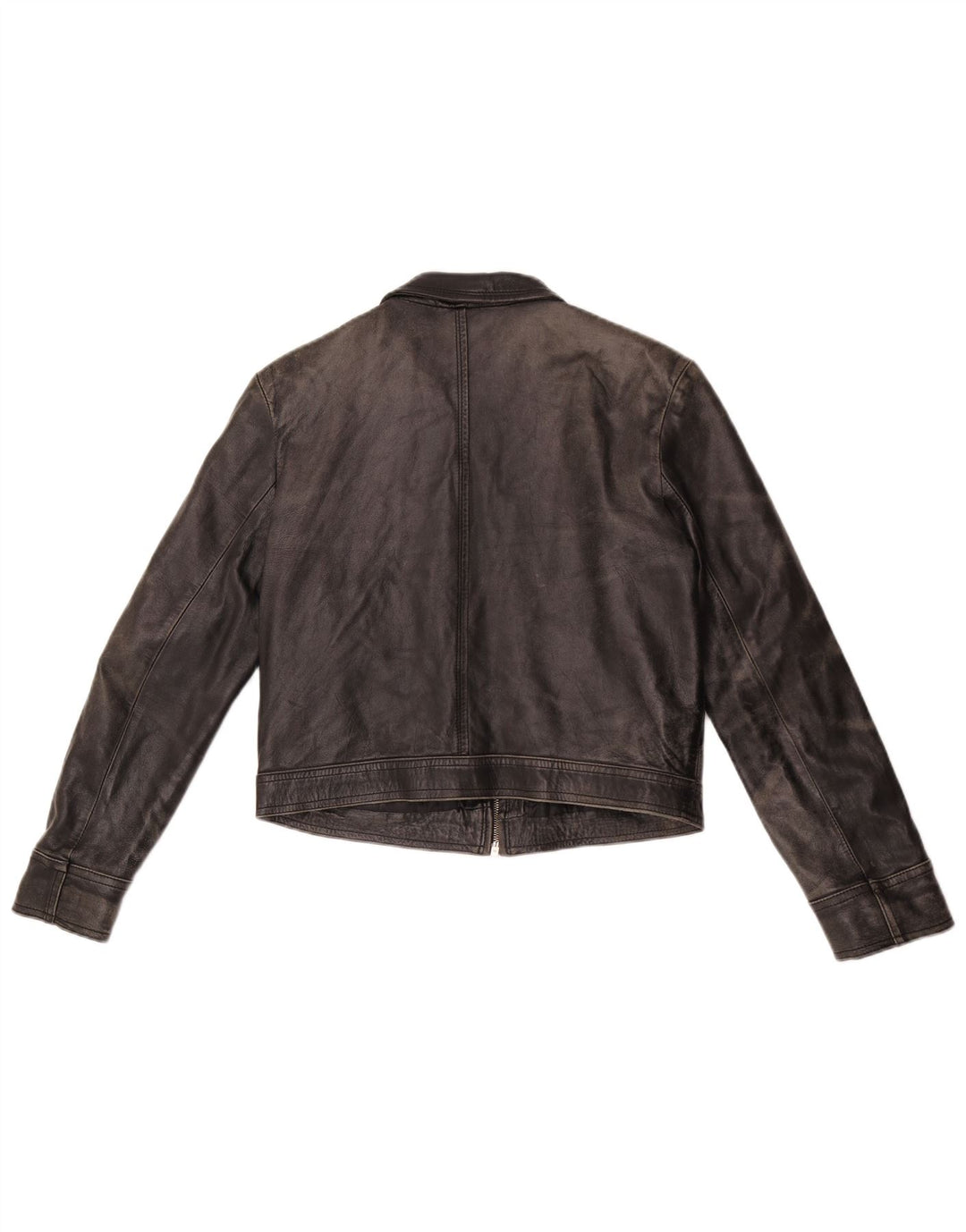 Jaqueta de couro vintage feminina UK 14 couro preto médio