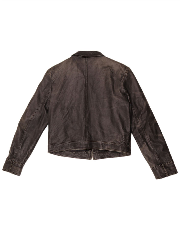 Jaqueta de couro vintage feminina UK 14 couro preto médio