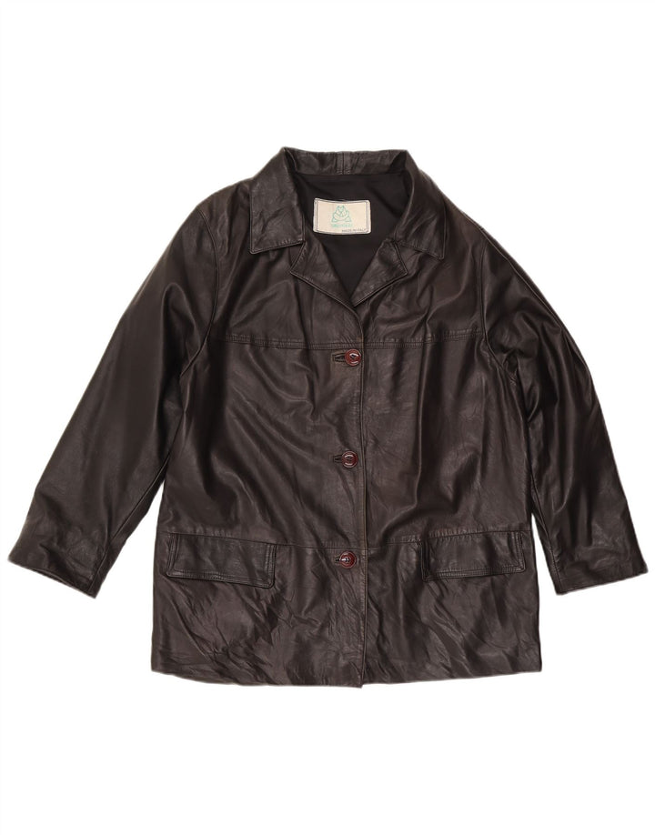 Jaqueta de couro feminina vintage UK 16 grande preta