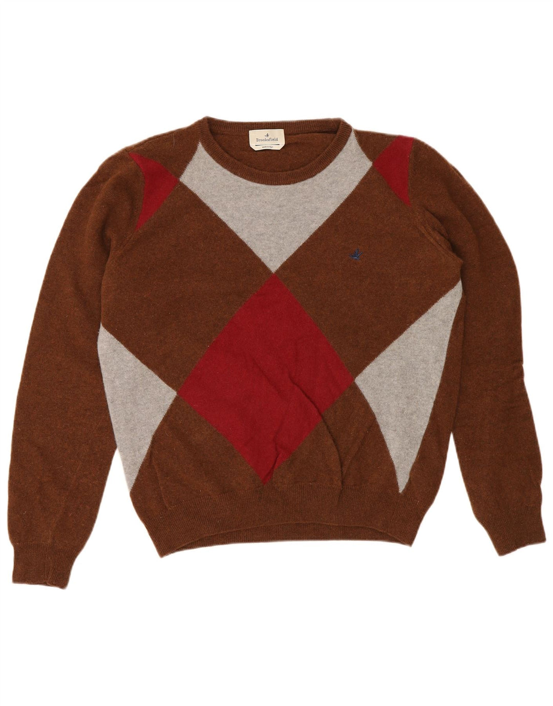 Suéter masculino Brooksfield com gola redonda IT 50 marrom médio argyle/diamante
