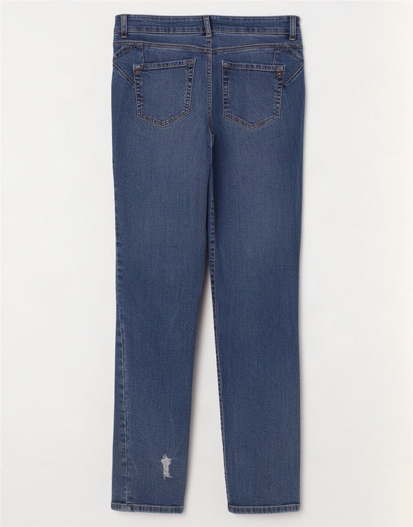 Jeans retos femininos White Stuff UK 12 médio W30 L30 algodão azul