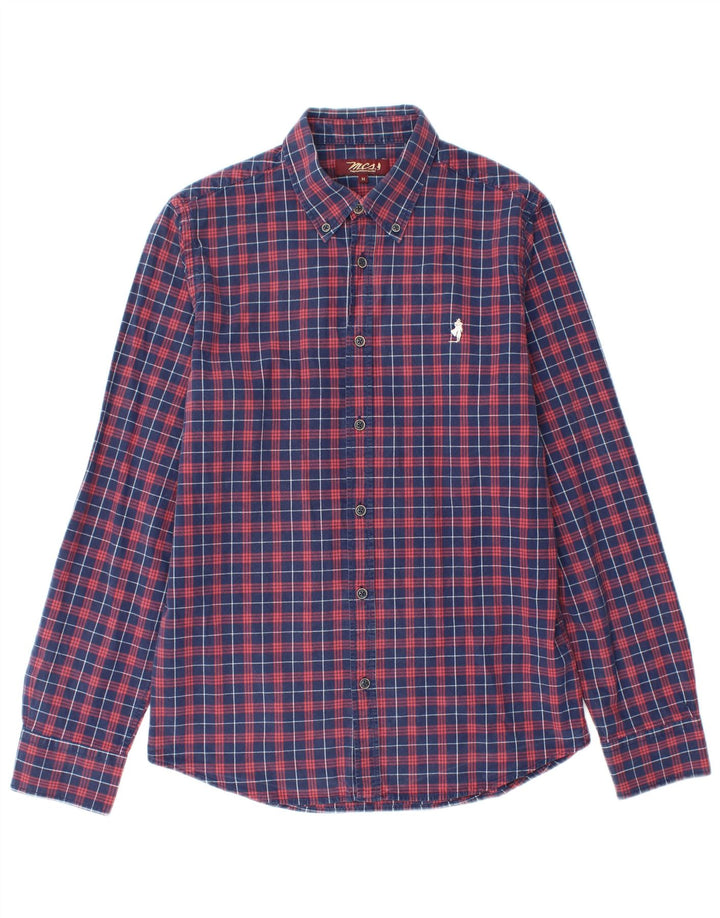 Camisa masculina de flanela Marlboro Classics médio azul marinho xadrez algodão