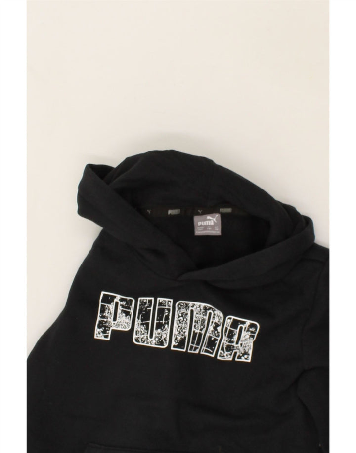 PUMA Boys Graphic Hoodie Jumper 7-8 Years Black Cotton Vintage Puma and Second-Hand Puma from Messina Hembry 