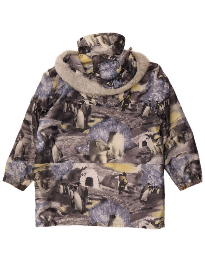 Casaco corta-vento feminino vintage com capuz UK 14/16 grande multicolorido
