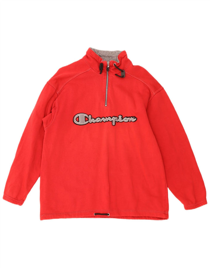 Suéter masculino Champion com gola e zíper gráfico pequeno vermelho