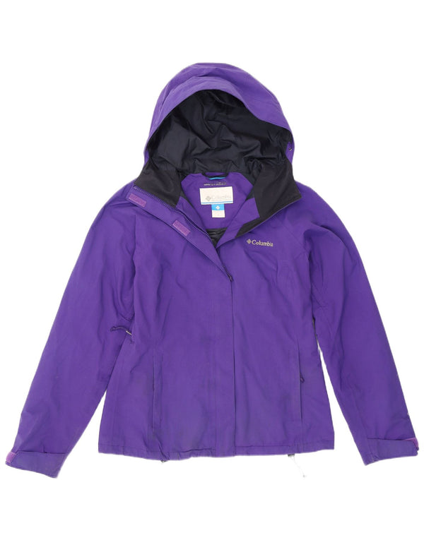 Jaqueta de chuva feminina com capuz Columbia UK 10 pequena roxa nylon