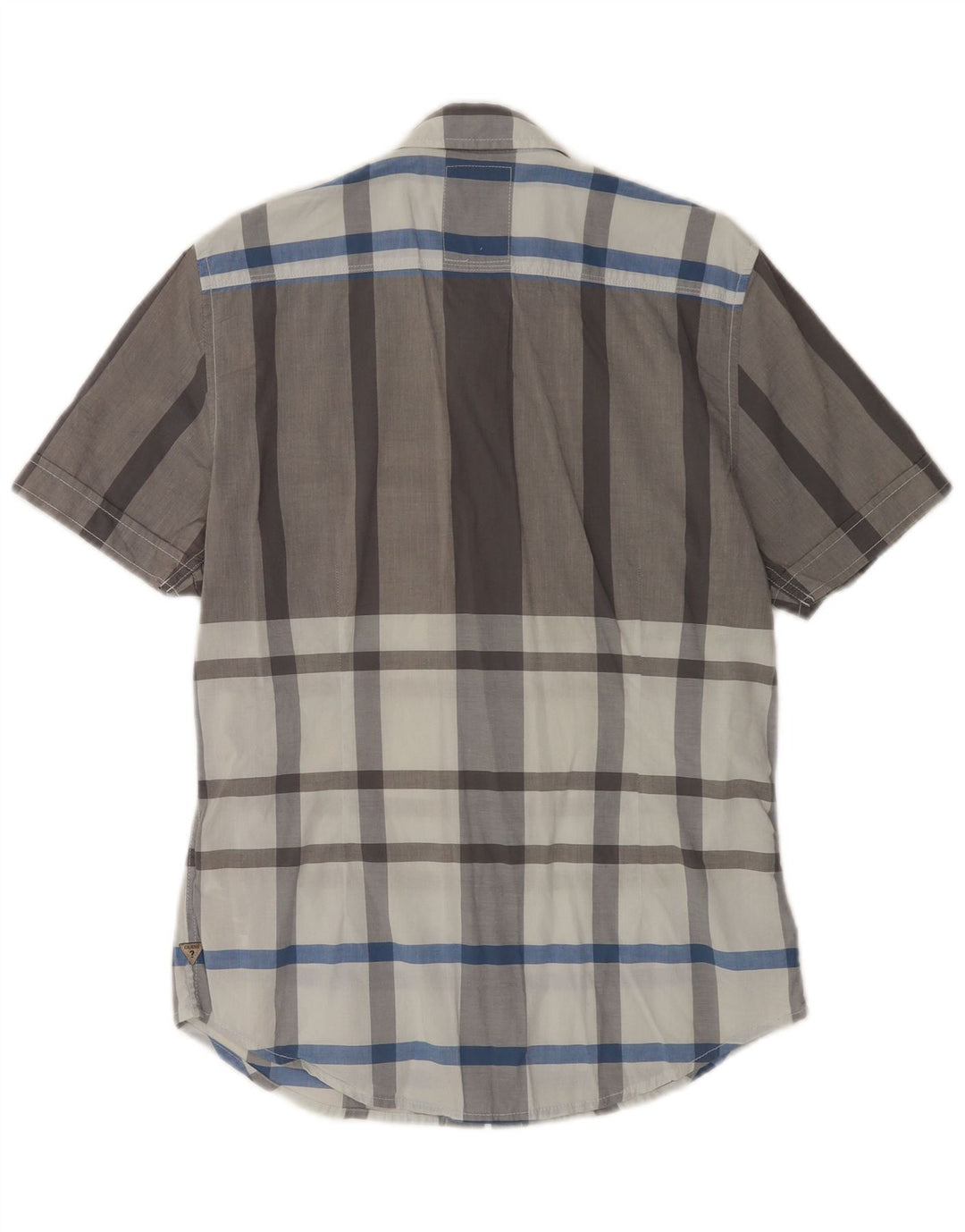 Guess Camisa masculina de manga curta slim fit pequena cinza xadrez algodão